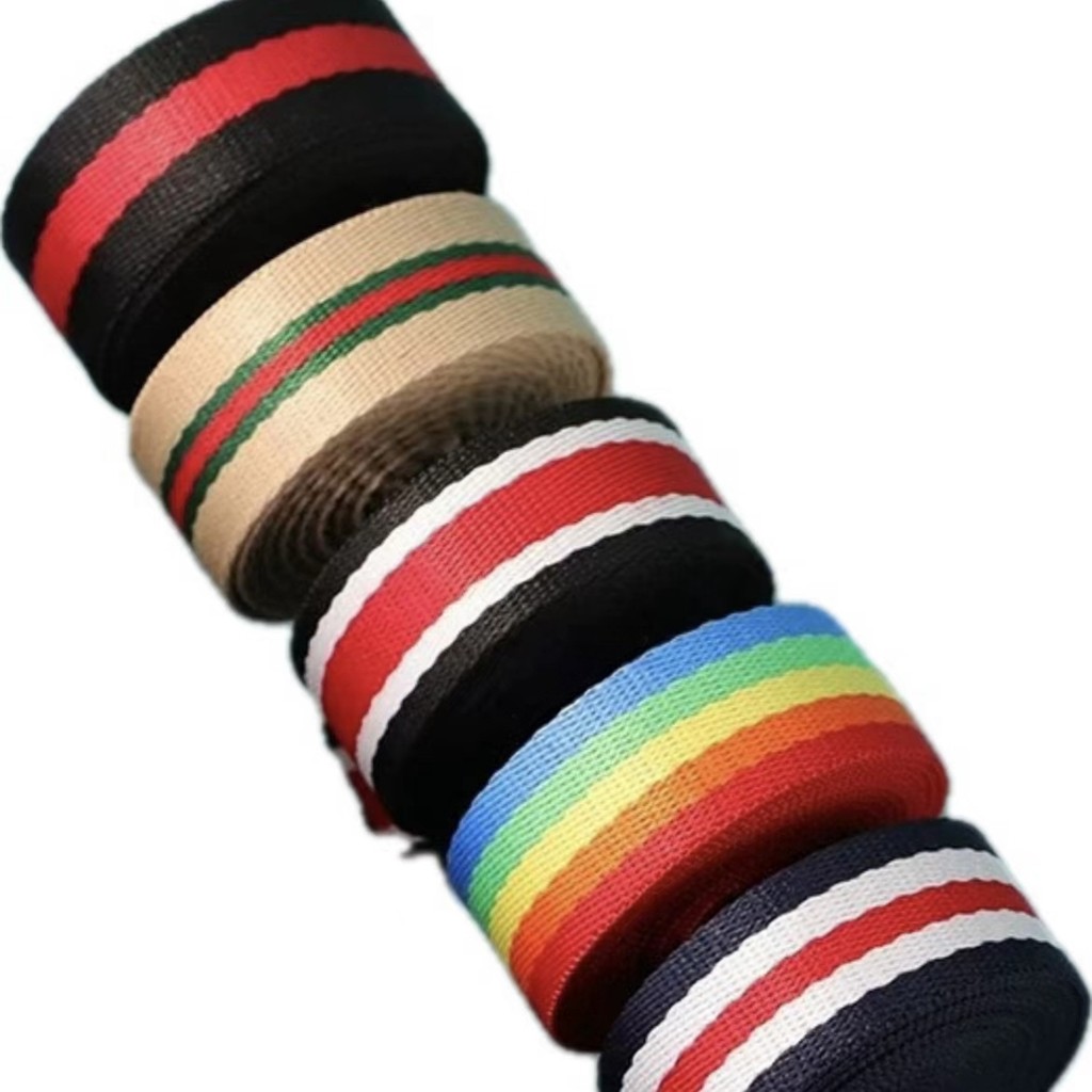 Red White Navy Three Color Stripe Polyester Woven Webbing for Bag Shoulder Strap